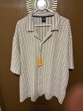 Malibu Men's Cream and Black Textured Stripe Camp Shirt. By Drill clothing Co.
